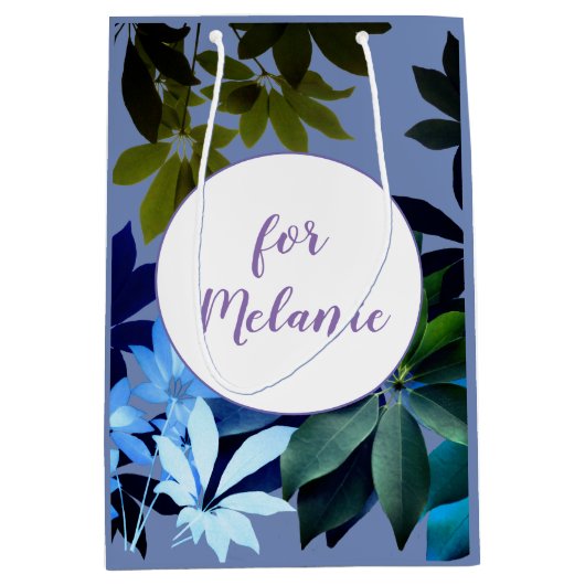 青と緑の葉のカスタムギフトベーテ ミディアムペーパーバッグ (正面)