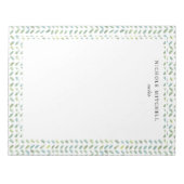 青と緑の葉の水彩模様メモ帳 ノートパッド (正面)