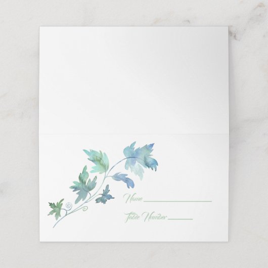 青と緑の葉の茎の名前プレースカード プレイスカード (外部開封)