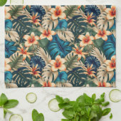 青と緑の葉を持つ熱帯の花 キッチンタオル (折り畳み)