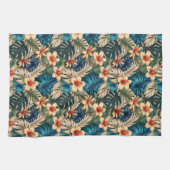 青と緑の葉を持つ熱帯の花 キッチンタオル (横)