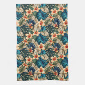 青と緑の葉を持つ熱帯の花 キッチンタオル (縦)