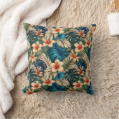 青と緑の葉を持つ熱帯の花 クッション (ブランケット)