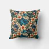 青と緑の葉を持つ熱帯の花 クッション (裏面)