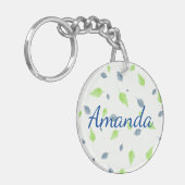 青と緑の葉パターン キーホルダー (正面左)