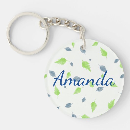 青と緑の葉パターン キーホルダー (正面)