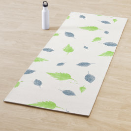 青と緑の葉パターン ヨガマット