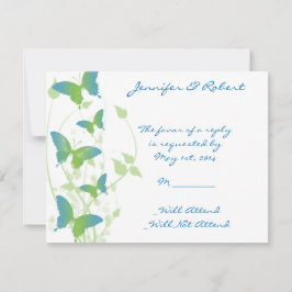 青と緑の蝶のつる植物応答カード 出欠カード