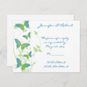 青と緑の蝶のつる植物応答カード 出欠カード (正面/裏面)