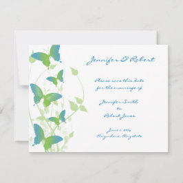 青と緑の蝶のつる植物日付を保存 セーブザデート