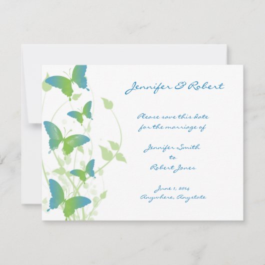 青と緑の蝶のつる植物日付を保存 セーブザデート (正面)