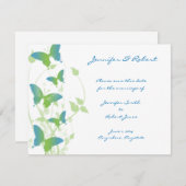 青と緑の蝶のつる植物日付を保存 セーブザデート (正面/裏面)