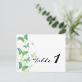 青と緑の蝶のつる植物結婚のテーブル番号 ポストカード (スタンド正面)