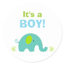 青と緑の象の赤ちゃんシャワーシール