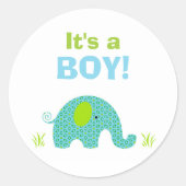 青と緑の象の赤ちゃんシャワーシール ラウンドシール (正面)