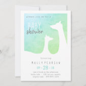 青と緑の赤ちゃんキリン　ベビーシャワー招待状 招待状 (正面)