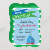 青と緑の赤ちゃんシャワー航海のだ 招待状 (正面/裏面)