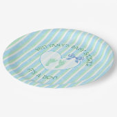 青と緑の赤ちゃんストライプのシャワー ペーパープレート (アングル)