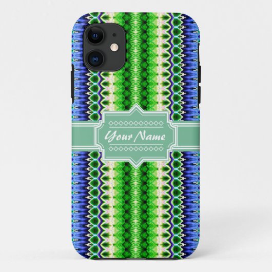 青と緑の部族イカットシブロンパーソナライズされた Case-Mate iPhoneケース (裏面)