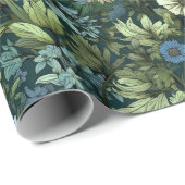 青と緑の野ビクトリアン花のパターン ラッピングペーパー (ロールコーナー)