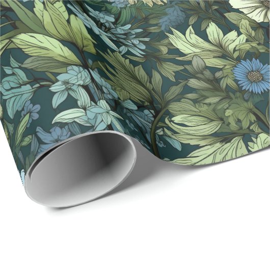 青と緑の野ビクトリアン花のパターン ラッピングペーパー (ロールコーナー)