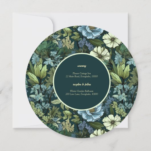 青と緑の野ビクトリアン花のパターン 招待状 (裏面)