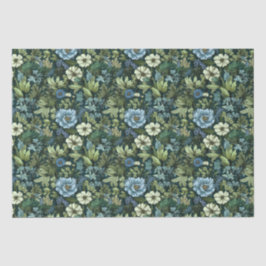 青と緑の野ビクトリアン花のパターン 薄葉紙