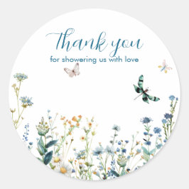 青と緑の野感謝してい花 ラウンドシール