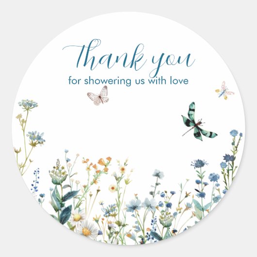 青と緑の野感謝してい花 ラウンドシール (正面)