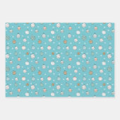 青と緑の雪玉のクリスマス ラッピングペーパーシート (正面3)