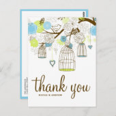 青と緑の鳥のフローラありがとうはがき ポストカード (正面/裏面)