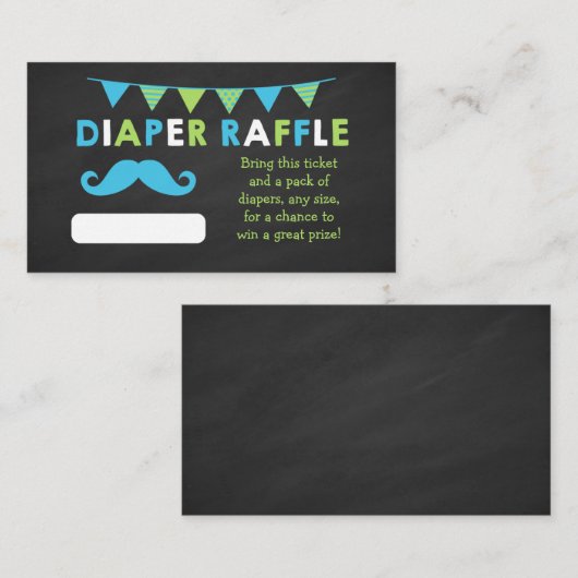 青と緑の黒板おむつラッフルチケット エンクロージャーカード (正面/裏面)