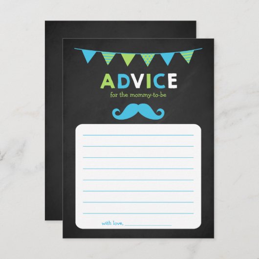 青と緑の黒板ベビーシャワーアドバイス アドバイスカード (正面/裏面)