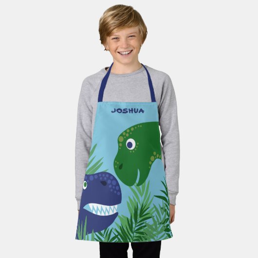 青と緑のDinoの名前の追加 エプロン (着用した状態)