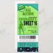 青と緑のVIPスイート16チケットパーティー 招待状 (正面/裏面)