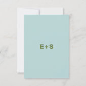 青と緑のWesアンダーソンインスパイア詳細カード 招待状 (裏面)