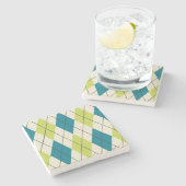 青と緑アーガイル柄の ストーンコースター (横)
