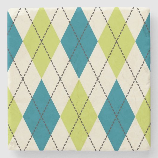 青と緑アーガイル柄の ストーンコースター (正面)