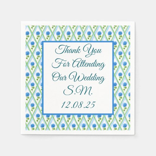 青と緑グランドミレニアムアジサイDitsy スタンダードカクテルナプキン (正面)