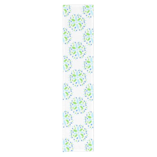 青と緑パターン(の模様が)ある ショートテーブルランナー (正面)