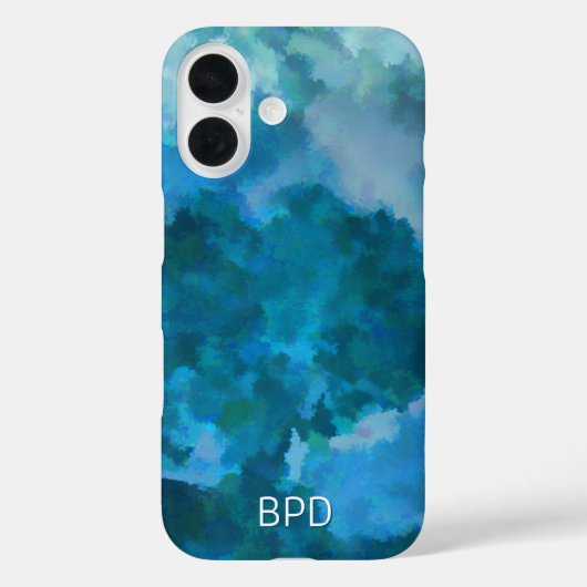 青と緑モダンの水色カスタムモノグラムの Case-Mate iPhoneケース (裏面)