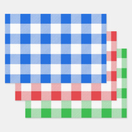 青と緑/白のバッファロー格子柄 ラッピングペーパーシート