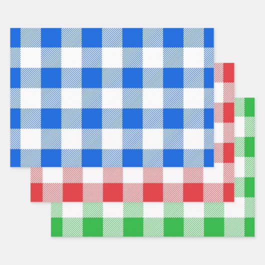青と緑/白のバッファロー格子柄 ラッピングペーパーシート (セット)