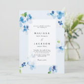 青と繊細な花のウェディング 招待状 (スタンド正面)