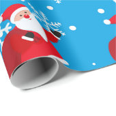 青と美しいサンタクリスマスラッピング紙 ラッピングペーパー (ロールコーナー)