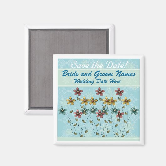 青と花の保存日付 マグネット (正面/裏面)