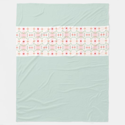 青と花付きデザイン フリースブランケット (正面)