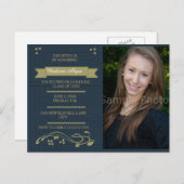 青と苔の緑の写真卒業パーティーカード インビテーションポストカード (正面/裏面)