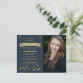 青と苔の緑の写真卒業パーティーカード インビテーションポストカード (スタンド正面)