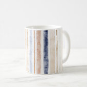 青と茶とクリーム色のストライプ コーヒーマグカップ (正面右)